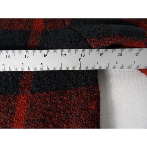 Dress Forum Cardigan Long Duster M/L Buffalo Plaid Red Black Duster Fuzzy Knit - Picture 10 of 11